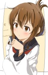 Rule 34 | 168admiral (sunflower), 1girl, absurdres, black sailor collar, brown hair, dated, folded ponytail, highres, inazuma (kancolle), kantai collection, long hair, long sleeves, neckerchief, one-hour drawing challenge, red neckerchief, sailor collar, school uniform, serafuku, shirt, solo, twitter username, upper body, white shirt
