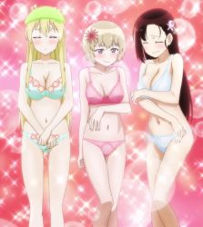Rule 34 | 3girls, blush, bra, breasts, embarrassed, closed eyes, hino hitomi, multiple girls, murenase! shiiton gakuen, panties, shishio miyubi, underwear