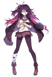 Rule 34 | 1girl, bandaged arm, bandaged chest, bandaged leg, bandages, benghuai xueyuan, black jacket, blue hair, brown hair, brown skirt, cross, cross necklace, crossed arms, full body, honkai (series), houraiji kyuushou, jacket, jacket on shoulders, jewelry, long hair, multicolored hair, necklace, official art, pantyhose, plaid, plaid skirt, red eyes, red hair, sailor collar, shirt, skirt, solo, third-party source, white shirt, yellow sailor collar
