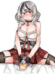 Rule 34 | 1girl, absurdres, blush, clochetteravine, highres, hololive, open mouth, peeing, peeing in bottle, red eyes, sakamata chloe, silver hair, sitting, solo, virtual youtuber