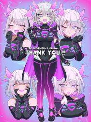 Rule 34 | + +, 1girl, :d, aqua eyes, black bodysuit, blowing kiss, bob cut, bodysuit, breasts, cape, closed eyes, commission, detached horns, excited, g tsurius, gradient hair, gradient horns, groin, hair intakes, hand on own chest, hands on own cheeks, hands on own face, headphones, highres, hip vent, holographic horns, horns, indie virtual youtuber, looking at viewer, medium breasts, medium hair, motherv3, multicolored eyes, multicolored hair, multicolored horns, neon trim, one eye closed, open mouth, pink horns, purple cape, purple eyes, purple horns, skeb commission, smile, solo, star (symbol), star in eye, symbol in eye, tail, two-tone eyes, virtual youtuber