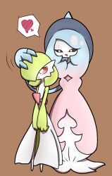 Rule 34 | 2girls, absurdly long hair, black sclera, blue hair, blue headwear, blush, bob cut, brown background, closed mouth, colored sclera, colored skin, creatures (company), eye contact, female focus, flat chest, full body, game freak, gardevoir, gen 3 pokemon, gen 8 pokemon, gradient hair, green hair, green skin, hair over one eye, hand on another&#039;s head, hat, hatterene, heart, interspecies, light blush, long hair, looking at another, looking back, motion lines, multicolored hair, multicolored skin, multiple girls, nintendo, one eye covered, open mouth, own hands together, pink hair, pokemon, pokemon (creature), prehensile hair, red eyes, short hair, sidelocks, simple background, speech bubble, split mouth, spoken heart, standing, tears, two-tone hair, two-tone skin, v arms, very long hair, white eyes, white skin, witch hat, yuri, yuri (fl0werspace)