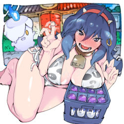 Rule 34 | 1girl, 2021, @ @, ahoge, alternate breast size, animal print, barefoot, bell, bikini, black hair, blush, bottle, breasts, chinese zodiac, collar, cow horns, cow print, cowbell, crate, creatures (company), double v, earrings, embarrassed, fake horns, fingernails, full-face blush, game freak, gen 5 pokemon, hex maniac (pokemon), hoop earrings, horns, huge breasts, jewelry, litwick, long hair, looking at viewer, milk, milk bottle, moomoo milk, neck bell, nintendo, open mouth, pokemon, pokemon (creature), pokemon xy, print bikini, purple eyes, shiny skin, side-tie bikini bottom, solo focus, sweatdrop, swimsuit, takayama toshinori, thighs, toe scrunch, unaligned breasts, v, veins, veiny breasts, year of the ox