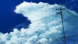 Rule 34 | aeuna, artist name, cloud, cloudy sky, commentary, day, english commentary, highres, no humans, original, outdoors, power lines, sky, summer, utility pole, watermark