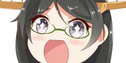 Rule 34 | + +, 10s, 1girl, black hair, close-up, glasses, green-framed eyewear, hairband, headgear, kantai collection, kirishima (kancolle), looking at viewer, nahaki, no nose, open mouth, portrait, short hair, simple background, sin-poi, solo, sparkling eyes, symbol-shaped pupils, white background