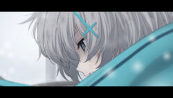Rule 34 | 1girl, aged down, amnesia, blue archive, blue eyes, blue scarf, blurry, bruise, commentary, cross hair ornament, depth of field, empty eyes, grey hair, hair between eyes, hair ornament, injury, junu (jwoo5627), outdoors, parted lips, profile, revision, scarf, shiroko (blue archive), shiroko (young) (blue archive), short hair, sidelocks, snowing, solo, symbol-only commentary