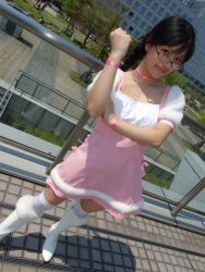 Rule 34 | akizuki ritsuko, boots, braid, cosplay, glasses, idolmaster, idolmaster (classic), photo (medium), tachibana yuna, thighhighs, twin braids