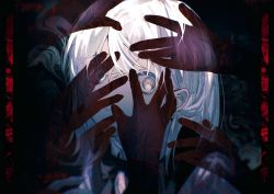 Rule 34 | 1girl, disembodied hand, disembodied hand, highres, horror (theme), looking at viewer, mrt mr, white hair