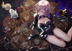 Rule 34 | 1girl, a la votre, ashwatthama (fate), black gloves, breasts, castor (fate), character request, cleavage, commentary request, crack, cracked floor, fate/grand order, fate (series), fou (fate), gloves, highres, holy grail (fate), leo (constellation), mash kyrielight, mash kyrielight (ortenaus), medium breasts, pink hair, pollux (fate), prince of lan ling (fate), purple eyes, short hair, sitting, solo, thighs