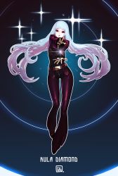 Rule 34 | 1girl, belt, belt buckle, blue hair, buckle, duto, eyeshadow, gloves, glowing, highres, ice, kula diamond, lens flare, long hair, looking at viewer, makeup, outstretched hand, parted lips, red eyes, signature, snk, solo, the king of fighters