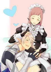 Rule 34 | 1boy, 1girl, absurdres, apron, armor, black dress, black gloves, blush, breasts, bridal gauntlets, brooch, center frills, closed eyes, commentary, commission, corrin (fire emblem), corrin (male) (fire emblem), couple, dress, english commentary, felicia (fire emblem), fingernails, fire emblem, fire emblem fates, frills, gloves, grey hair, hair between eyes, hand on another&#039;s head, heart, hetero, highres, holding hands, hug, igni tion, jewelry, large breasts, long hair, long sleeves, maid, maid headdress, md5 mismatch, nintendo, open mouth, pink hair, pointy ears, pregnant, resolution mismatch, ring, short hair, sidelocks, sitting, smile, source smaller, thighs, upper body, waist apron, wedding ring, white apron