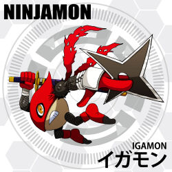 Rule 34 | digimon, digimon (creature), igamon, ninja, orange eyes, shuriken, solo, weapon