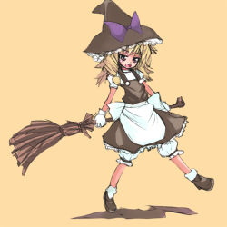 Rule 34 | 1girl, blonde hair, bloomers, braid, broom, dress, female focus, full body, gloves, hat, ippongui, kirisame marisa, solo, touhou, underwear, white bloomers, witch, witch hat
