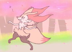 Rule 34 | 1girl, animal ear fluff, animal ears, animal feet, animal nose, arms up, braixen, cherry blossoms, creatures (company), day, fang, female focus, flat color, fox ears, fox girl, fox tail, from side, full body, furry, furry female, game freak, gardear058, gen 6 pokemon, happy, jaggy lines, motion lines, nintendo, open mouth, outdoors, petals, pokemon, pokemon (creature), red eyes, running, smile, snout, solo, stick, tail, tree
