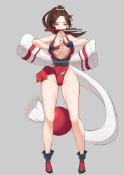 Rule 34 | 1girl, breasts, curvy, fatal fury, highres, large breasts, long hair, ponytail, shiny skin, shiranui mai, solo, thong, very long hair, wide hips