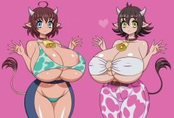 Rule 34 | 2girls, akiranime, animated, areola slip, bell, bikini, bouncing breasts, bra, breasts, cameltoe, cleavage, collar, covered erect nipples, cow girl, cow horns, cow tail, denim, guinea, heart, horns, huge breasts, ishuzoku reviewers, milky (ishuzoku reviewers), video, multiple girls, music, neck bell, pants, sound, swimsuit, tagme, tail, underboob, underwear, video, video