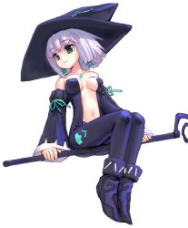 Rule 34 | 1girl, amano yuu, bare shoulders, breasts, broom, broom riding, cadie, detached sleeves, female focus, full body, hat, medium breasts, navel, oekaki, pangya, sidesaddle, simple background, solo, white background, witch, witch hat