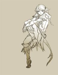 Rule 34 | 10s, 1girl, au ra, warrior of light (ff14), bridal gauntlets, brown background, dragon girl, dragon horns, dragon tail, final fantasy, final fantasy xiv, hair between eyes, horns, light smile, long hair, looking at viewer, manreeree, sandals, scales, simple background, solo, tail, terranoie, twintails