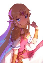 Rule 34 | 1girl, blonde hair, blue eyes, breasts, dress, earrings, finger to own chin, grin, hand up, happy, highres, jewelry, liyart, long hair, looking at viewer, necklace, nintendo, pink dress, pointy ears, princess zelda, smile, super smash bros., the legend of zelda, the legend of zelda: a link between worlds