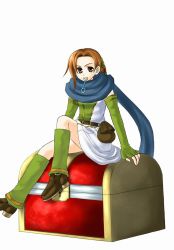 Rule 34 | 1girl, 74, boots, brown eyes, brown hair, cath (fire emblem), elbow gloves, fingerless gloves, fire emblem, fire emblem: the binding blade, gloves, green footwear, key, mouth hold, nintendo, scarf, short hair, solo, treasure chest