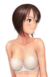 Rule 34 | 1girl, bra, breasts, brown eyes, brown hair, female focus, lingerie, ryu (ryu&#039;s form site), short hair, simple background, solo, underwear, white background