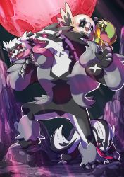 Rule 34 | absurdres, blush, claws, commentary request, creatures (company), evolutionary line, galarian form, galarian linoone, galarian zigzagoon, game freak, gen 4 pokemon, gen 7 pokemon, gen 8 pokemon, highres, imitating, moon, nintendo, no humans, obstagoon, open mouth, pink eyes, pokemon, pokemon (creature), pokemon on back, rowlet, smile, standing, taisa (lovemokunae), tongue, tongue out, turtwig, wings