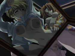 Rule 34 | 2girls, against glass, alternate eye color, androgynous, arms up, bent over, blonde hair, blush, bottomless, breast press, breasts, breasts apart, breasts on glass, brown hair, carnelian, ceiling, censored, clenched hand, clothed sex, clothes lift, dark, dark persona, dildo, doggystyle, dress shirt, dutch angle, evil grin, evil smile, femdom, from below, game cg, grin, high collar, indoors, kashihara fuuko, kashiwara fuuko, large breasts, leg lift, long hair, long sleeves, looking at viewer, looking down, mosaic censoring, multiple girls, naughty face, navel, night, nipples, no bra, no panties, off shoulder, one eye closed, ono ikumi, open clothes, open shirt, pajamas, parted bangs, pubic hair, pussy, pussy juice, rape, re leaf, red eyes, sex, sex from behind, sex toy, shirt, shirt lift, short hair, sleeves past wrists, smile, spread legs, standing, strap-on, sweat, table, torso grab, unaligned breasts, vaginal, white shirt, wide hips, wince, wink, yuri
