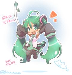 Rule 34 | 1girl, :d, absurdres, antenna hair, aqua eyes, aqua hair, aqua necktie, arms up, black footwear, blush stickers, boots, collared shirt, commentary request, dated, detached sleeves, food, hair ornament, hatsune miku, headphones, highres, holding, holding food, holding spring onion, holding vegetable, jumping, kuro (kuroneko no kanzume), long hair, looking at viewer, necktie, notice lines, o/, open mouth, outline, outstretched arms, shirt, signature, skirt, sleeves past fingers, sleeves past wrists, smile, solo, spring onion, strap, thigh boots, thighhighs, twintails, twitter username, vegetable, very long hair, very long sleeves, vocaloid, white outline, white shirt