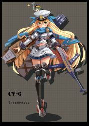 Rule 34 | 10s, 1girl, absurdres, blonde hair, bow, bow (weapon), crossbow, crossbow bolt, damage control crew (kancolle), fairy (kancolle), green eyes, hard hat, hat, helmet, highres, kantai collection, long hair, original, qihai lunpo, quiver, scarf, star (symbol), uss enterprise (cv-6), very long hair, weapon, wrench
