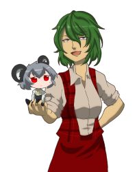 Rule 34 | 2girls, absurdres, akira (cookie), animal ears, bad id, bad nicoseiga id, batzip, blush, cookie (touhou), green hair, grey hair, highres, kazami yuuka, looking at viewer, mouse ears, mouse tail, multiple girls, nazrin, nyon (cookie), open mouth, red eyes, tail, touhou
