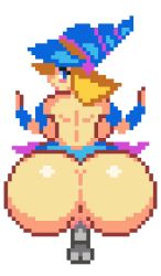 Rule 34 | 1girl, animated, animated png, anus, arm support, ass, back, backboob, blonde hair, blue eyes, bouncing ass, bouncing breasts, breasts, countmoxi, dark magician girl, disembodied penis, from behind, hat, huge ass, jiggle, looking at viewer, looking back, lowres, no panties, penis, pixel art, pov, pussy, sex, sex from behind, shiny skin, topless, vaginal, yu-gi-oh!
