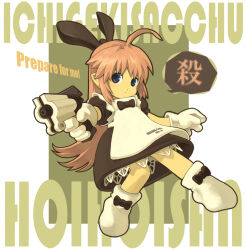 Rule 34 | 1girl, ahoge, aiming, aiming at viewer, apron, black bow, black bowtie, black dress, blue eyes, blush stickers, border, bow, bowtie, brown hair, censored, censored text, character name, commentary request, copyright name, dot mouth, dress, english text, expressionless, flipped hair, footwear bow, full body, gloves, green background, gun, hair bow, handgun, hiramu, hoihoi-san, holding, holding gun, holding weapon, ichigeki sacchuu!! hoihoi-san, long hair, maid, mosaic censoring, outside border, petticoat, pink eyes, puffy short sleeves, puffy sleeves, short sleeves, solo, speech bubble, two-tone eyes, weapon, white apron, white border, white footwear, white gloves
