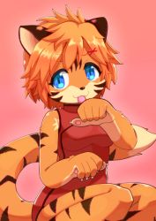 Rule 34 | artist request, blonde hair, blue eyes, chinese clothes, fu-chan, furry, short hair, tiger, tongue
