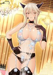 Rule 34 | 1girl, artoria pendragon (fate), artoria pendragon (lancer alter) (fate), artoria pendragon (lancer alter) (royal icing) (fate), babydoll, bare shoulders, black gloves, black panties, black thighhighs, blonde hair, blush, bracelet, breasts, choker, cleavage, commentary request, cowboy shot, craft essence (fate), dark persona, dutch angle, fate/grand order, fate (series), garter belt, garter straps, glint, gloves, hair between eyes, hand on own hip, hand up, horns, indoors, jewelry, large breasts, light particles, lingerie, long hair, looking at viewer, navel, necklace, official alternate costume, panties, parted lips, ppshex, revealing clothes, see-through, shiny skin, sidelocks, skindentation, smile, solo, sparkle, thighhighs, underwear, yellow eyes
