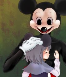 Rule 34 | 1girl, couple, creepy, crossover, disney, hand on another&#039;s chest, hetero, horror (theme), mickey mouse, nazrin, silver hair, smile, tatsumoto, touhou, what