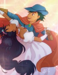 Rule 34 | 10s, 1boy, 1girl, ash ketchum, black hair, blush, breasts, brown eyes, brown theme, cape, child, cloak, closed eyes, collarbone, couple, creatures (company), crown, dancing, dark skin, dress, frown, game freak, gloves, hair ornament, happy, hat, iris (pokemon), jewelry, knight, long hair, nintendo, open mouth, poke ball, pokemon, pokemon (anime), pokemon bw, pokemon bw2, princess, purple hair, red eyes, small breasts, smile, spiked hair, teeth, tiara, tongue, very long hair