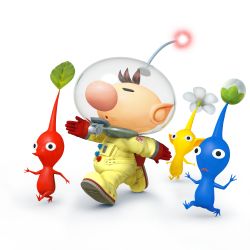 Rule 34 | absurdres, alien, black background, blue pikmin, everyone, flower, formal, helmet, highres, huge filesize, nintendo, no humans, official art, olimar, pikmin (series), pointy ears, red pikmin, simple background, solo, spacesuit, suit, super smash bros., walking, yellow pikmin