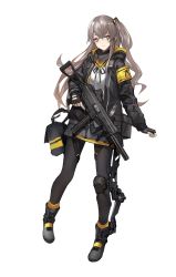 Rule 34 | 1girl, absurdres, ammunition pouch, armband, black gloves, black jacket, black pantyhose, black ribbon, brown eyes, buttons, fingerless gloves, full body, girls&#039; frontline, gloves, gun, h&amp;k ump, h&amp;k ump, hair ornament, heckler &amp; koch, highres, holding, holding gun, holding weapon, holster, hood, hooded jacket, jacket, long hair, looking at viewer, official art, pantyhose, personification, pouch, ribbon, scar, scar across eye, scar on face, scarf, side ponytail, silver hair, skirt, solo, standing, strap, submachine gun, suppressor, thigh strap, thighhighs, transparent background, trigger discipline, ump45 (girls&#039; frontline), vertical forward grip, weapon, window magazine