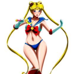 Rule 34 | 1girl, bare shoulders, bishoujo senshi sailor moon, blonde hair, blue eyes, blue sailor collar, boots, bow, bra, breasts, brooch, cameltoe, choker, cleavage, cowboy shot, crescent moon, double bun, earrings, elbow gloves, gloves, grimbyslayer, groin, hair bun, hair ornament, highres, jewelry, long hair, looking at viewer, magical girl, medium breasts, moon, moon stick, navel, open mouth, panties, red bow, sailor collar, sailor moon, sailor moon narikiri bra set, simple background, solo, standing, stomach, thigh gap, tiara, transparent background, tsukino usagi, twintails, underwear, underwear only, very long hair, white background, white gloves