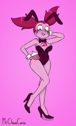 Rule 34 | animal ears, breasts, cleavage, colored skin, fake animal ears, high heels, highres, pink skin, playboy bunny, rabbit ears, spinel (steven universe), steven universe, twintails