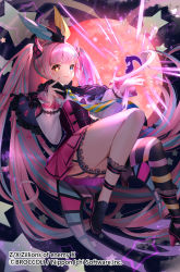 Rule 34 | 1girl, capelet, heterochromia, high heels, long hair, looking at viewer, multicolored hair, nail polish, official art, pink hair, pleated skirt, sakofu, single thighhigh, skirt, solo, streaked hair, thighhighs, twintails, z/x