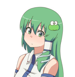 Rule 34 | 1girl, dai (touhou handdrawn), detached sleeves, face, female focus, frog hair ornament, gazacy (dai), green eyes, green hair, hair ornament, kochiya sanae, long hair, matching hair/eyes, solo, touhou, white background