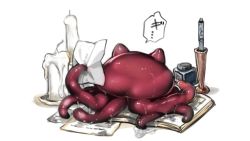 Rule 34 | book, candle, creature, ink bottle, komota (kanyou shoujo), no humans, open book, original, simple background, slime (substance), tentacles, white background