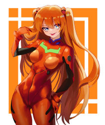 Rule 34 | 1girl, absurdres, alternate hair length, alternate hairstyle, artist request, blue eyes, bodysuit, curvy, green background, hair ornament, hand in own hair, highres, interface headset, jinbin825, lips, long hair, naughty face, neon genesis evangelion, open mouth, orange hair, plugsuit, red bodysuit, shiny clothes, simple background, skin tight, smile, solo, souryuu asuka langley, tongue, tongue out, twintails, two side up, very long hair, wide hips