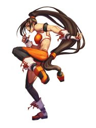Rule 34 | 00s, 1girl, bandaid, boots, brown hair, dungeon and fighter, fighter (dungeon and fighter), fingerless gloves, gloves, highres, long hair, solo, thighhighs, thong, very long hair