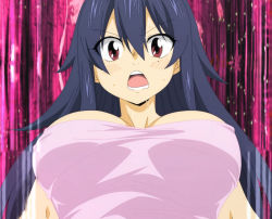 Rule 34 | 1girl, anime screenshot, blue hair, breasts, cleavage, eden&#039;s zero, highres, homura kogetsu, large breasts, long hair, red eyes, screencap, towel