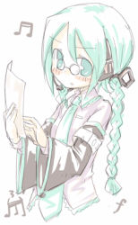 Rule 34 | 7010, alternate hairstyle, bespectacled, blush, braid, glasses, hatsune miku, lowres, solo, twin braids, vocaloid