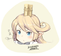 Rule 34 | &gt;:&lt;, 10s, 1girl, 2015, :&lt;, blonde hair, blue eyes, charlotta (granblue fantasy), closed mouth, crown, dated, granblue fantasy, harvin, harvin, jingai modoki, long hair, pointy ears, simple background, solo, v-shaped eyebrows