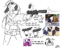 Rule 34 | 1girl, blue archive, flukhan, gun, handgun, highres, kayoko (blue archive), korean text, miniskirt, school uniform, skirt, solo, twitter, weapon, white background