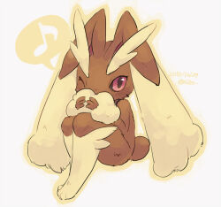 Rule 34 | black sclera, brown fur, colored sclera, creatures (company), dated, full body, furry, game freak, gen 4 pokemon, lopunny, musical note, nintendo, one eye closed, pokemon, pokemon (creature), rabbit ears, rabbit tail, red eyes, signature, siho, sitting, solo, wink